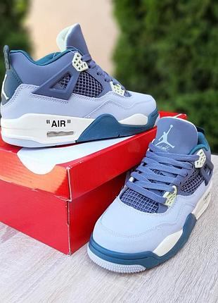 Женские кожаные кроссовки nike air jordan 4 высокие серые с зеленым кроссовки найк аэр...