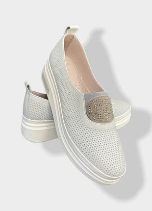 Жіночі літні туфлі шкіряні сірі nod trend 051 01 l-1495 фото