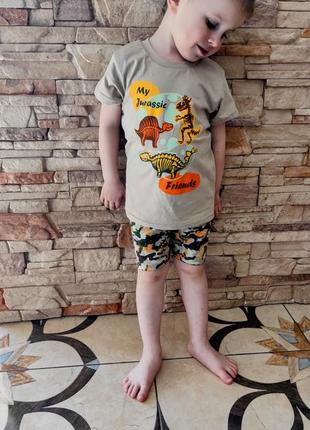 Костюм, комплект футболка шорты для мальчика с динозаврами4 фото
