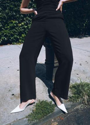 Черные широкие брюки полной длины  zara - xs, s, l5 фото