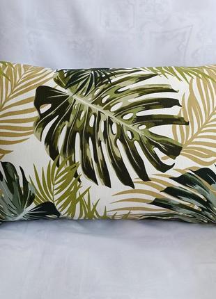 Декоративна наволочка 30*45  см з зеленими листями монстери з щільної декоративної тканини