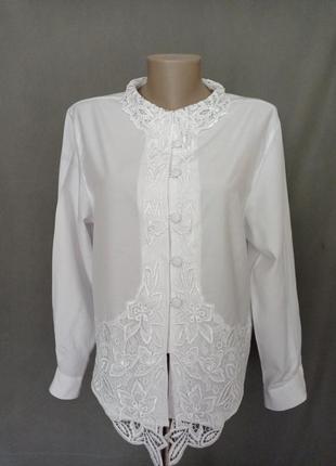 Шикарная белоснежная блуза рубашка с кружевом7 фото