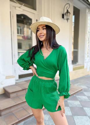 Летний костбм топ с рукавами + шорты хлопок