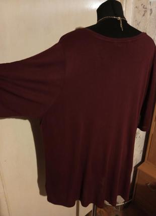 Натуральна, трикотажна,бордо, блузка-футболка із затяжками на рукавах,великого розміру,ellos2 фото