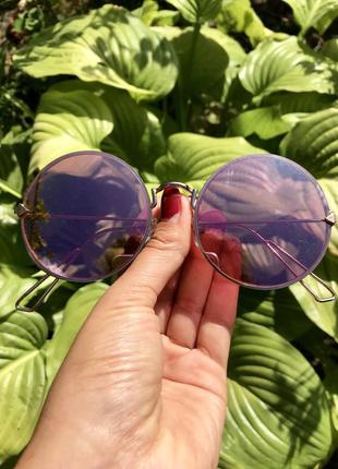 Круглые солнцезащитные очки розовые стекла, металлическая золотая оправа4 фото