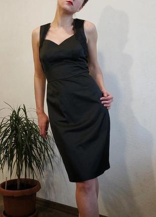 Платье черное футляр атласное миди с кружевом маленькое до колена l3 фото