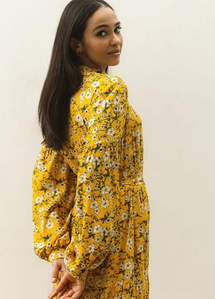 Платье женское длинное свободное штапельное горчичное в цветочек2 фото