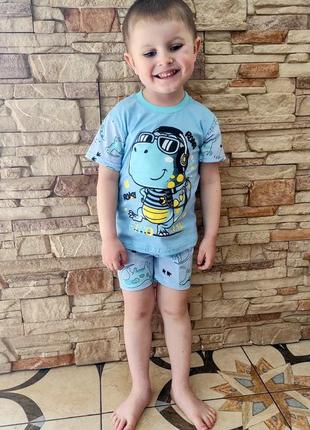 Пижама, комплект, костюм шорты футболка, для мальчика с динозаврами1 фото