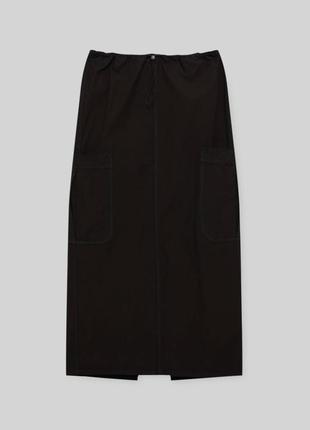 Черная тонкая хлопковая  юбка парашют карго pull&bear - s, m, l6 фото