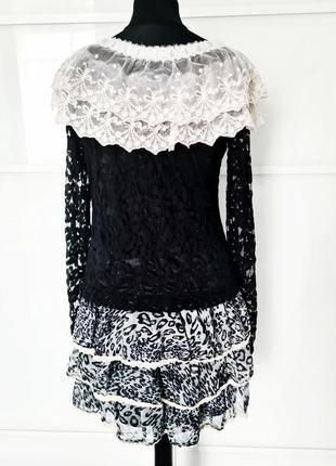 Класна крута трендова модна стильна гіпюрова сукня-міні сукня плаття гіпюр мереживо леопардовий анімалістичний принт рюші3 фото