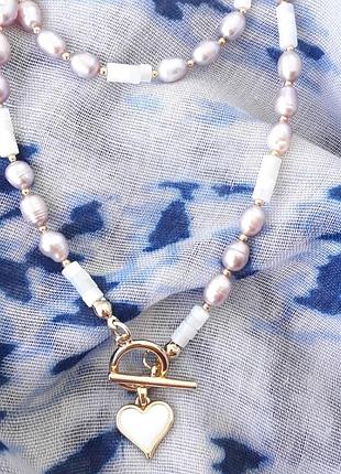 Колье с натуральным жемчугом и перламутром