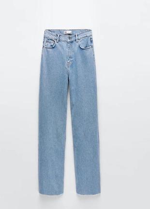 Джинсы широкие прямые zara zw premium 90s full length serenity blue jeans3 фото