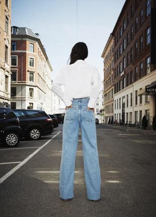 Джинсы широкие прямые zara zw premium 90s full length serenity blue jeans2 фото