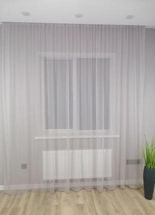 Тюль сетка с утяжителем светло-серый на тесьме