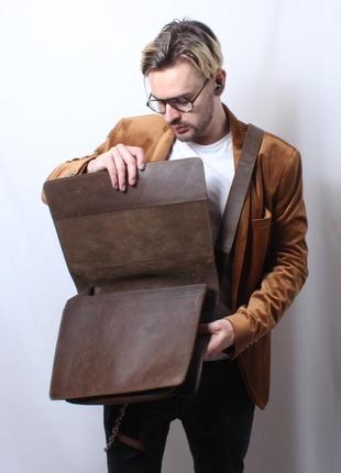 Чоловічий діловий портфель сумка натуральна шкіра коричневий