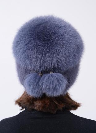 Женская норковая шапка на вязаной основе с большим бубоном из меха песца4 фото