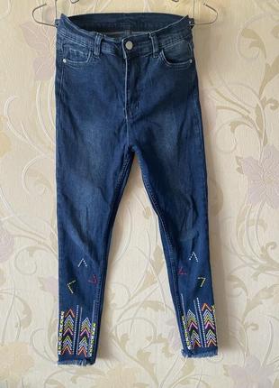 Джинси скіні сині з вишивкою