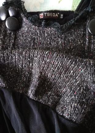 Р 10-12 / 44-46-48 серый теплый сарафан платье вязаное на кожаных лямках4 фото