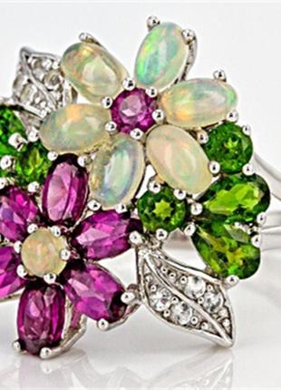 Модное разноцветное кольцо перстень цветы 17 р2 фото