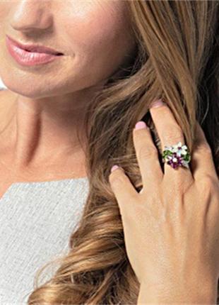 Модное разноцветное кольцо перстень цветы 17 р5 фото