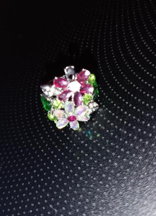 Модное разноцветное кольцо перстень цветы 17 р6 фото