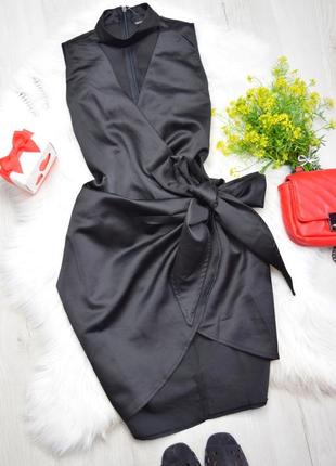 Чёрное атласное платье с чокером на запах ассиметричное с бантом очень сексуальное6 фото