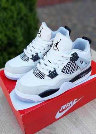 Мужские летние кроссовки nike air jordan 4 высокие белые с серым и черным найм аэр джордан 42 фото