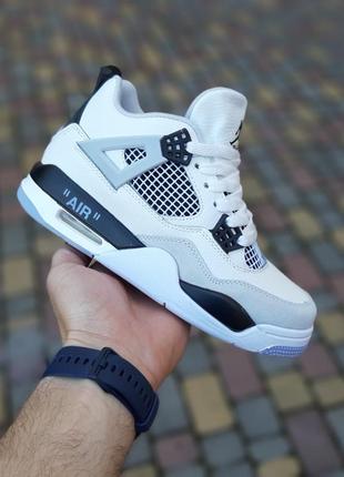 Чоловічі літні кросівки nike air jordan 4 високі білі з сірим і чорним найк аір джордан 4