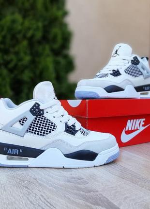 Мужские летние кроссовки nike air jordan 4 высокие белые с серым и черным найм аэр джордан 45 фото