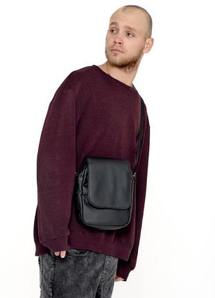 Чоловіча сумка через плече месенджер з екошкіри sambag makros чорна