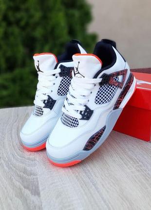 Мужские летние кроссовки nike air jordan 4 высокие белые с черным с красным найм аэр джордан 41 фото