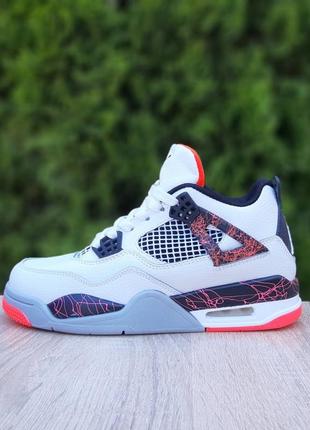 Мужские летние кроссовки nike air jordan 4 высокие белые с черным с красным найм аэр джордан 44 фото