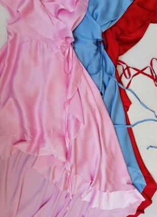 Шикарне плаття на запах з відкритими плечима воланами з подовженою спинкою різні кольори штучний шов3 фото