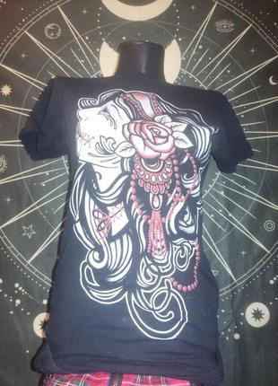 Неформальная готическая рокабелли сайкобилли футболка darkside с девочкой трайбл