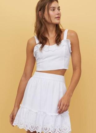 Новая хлопковая белая юбка h&m, прошва3 фото