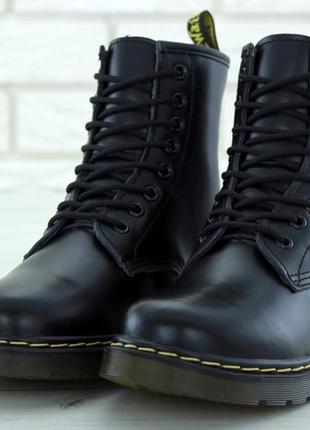 Зимние кожаные ботинки с мехом dr. martens 1460 black, ботинки жіночі доктор мартінс зимні