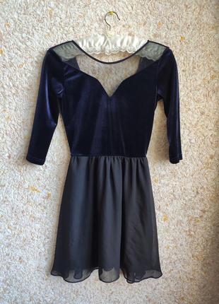 Оксамитова сукня чорна вечірня вінтажна з сіткою hm1 фото