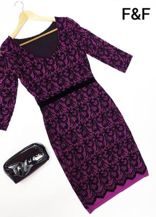 Жіноча фіолетова гипюрова  приталена сукня з середнім рукавом та з підкладкою від бренду f&f