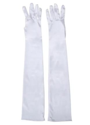 Перчатки белые атласные длинные женские1 фото