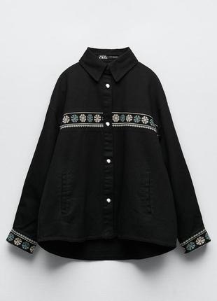 Оверсайз джинсовая куртка, рубашка с вышивкой zara, коллекция 2023 года, размер s(m)7 фото