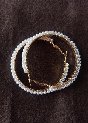 Сережки кільця з перлами2 фото