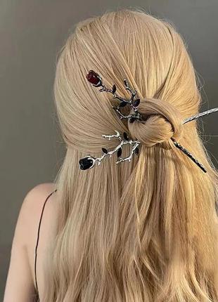 Металлическая палочка для волос роза готика китайские палочки заколка под ретро винтаж цветок металлическая8 фото