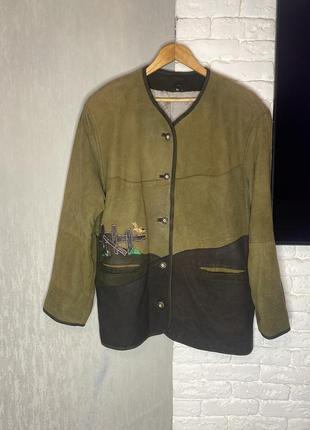 Кожаный австрийский пиджак жакет кардиган с аппликацией xxl 52-54р3 фото