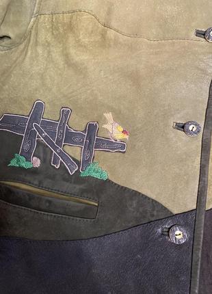 Кожаный австрийский пиджак жакет кардиган с аппликацией xxl 52-54р6 фото