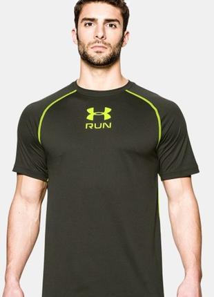 Неповторна чоловіча тренеровочная футболка хакі men's ua tech run short sleeve