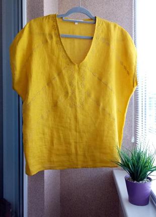 Красивая яркая блуза с вышивкой очень свободного силуэта из натуральной ткани  лен/вискоза4 фото
