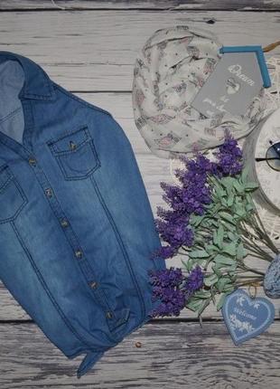 М/38 фірмова жіноча джинсова річна блуза сорочка безрукавка