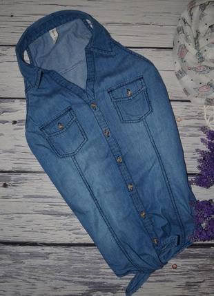 М/38 фирменная женская джинсовая летняя блуза рубашка безрукавка4 фото