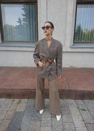 Брюки шерсть винтаж клетка пье де пуль клеш гусиная лапка