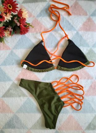 Сексуальный зелёно-оранжевый купальник s,m,l4 фото